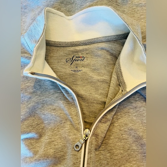 STYLE & Co. SPORT Lightweight Jacket Textured Lite Grey Pockets White Trim - Picture 2 of 12